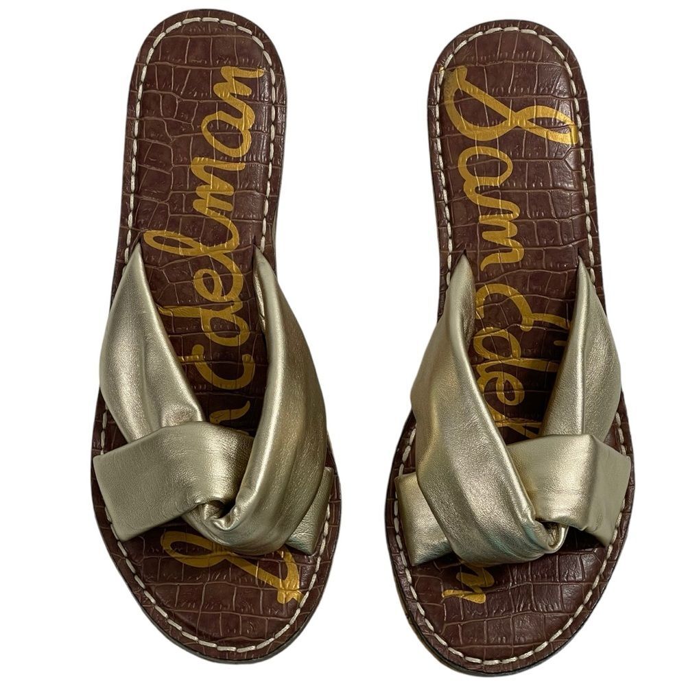 Sam Edelman Ramsey Wedge Sandal‎ in Metallic Gold Size US 7.5 EU 38 Shoes - Picture 3 of 7
